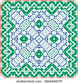 Cerámica de talavera mexicana antigua. Concepto de patrón sin fisuras de vectores. Diseño gráfico. Decoración floral y abstracta roja para la reserva de recortes, estuches para smartphones, camisetas, bolsas o ropa de cama.