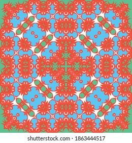 Antique mexican talavera ceramic. Vector seamless pattern concept. Graphic design. Red floral and abstract decor for scrapbooking, smartphone cases, T-shirts, bags or linens.