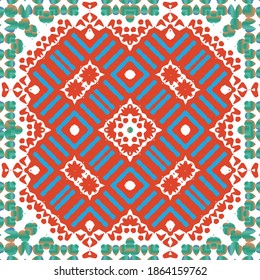 Antique mexican talavera ceramic. Vector seamless pattern concept. Graphic design. Red floral and abstract decor for scrapbooking, smartphone cases, T-shirts, bags or linens.