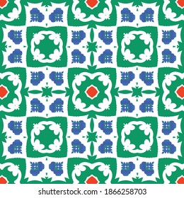 Cerámica de talavera mexicana antigua. Concepto de patrón sin fisuras de vectores. Diseño gráfico. Decoración floral y abstracta roja para la reserva de recortes, estuches para smartphones, camisetas, bolsas o ropa de cama.