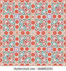 Antique mexican talavera ceramic. Vector seamless pattern elements. Colored design. Red floral and abstract decor for scrapbooking, smartphone cases, T-shirts, bags or linens.