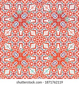 Antike mexikanische Talavera-Keramik. Vektornahtlose Musterelemente. Minimales Design. Rote florale und abstrakte Dekoration für Scrapbooking, Smartphone-Kisten, T-Shirts, Taschen oder Leinenbetten.
