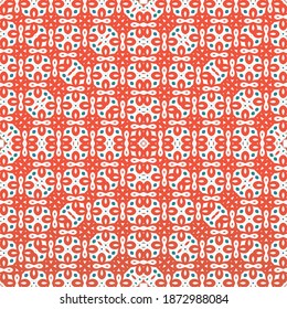 Cerámica de talavera mexicana antigua. Textura de patrón sin fisuras del vector. Diseño mínimo. Decoración floral y abstracta roja para la reserva de recortes, estuches para smartphones, camisetas, bolsas o ropa de cama.