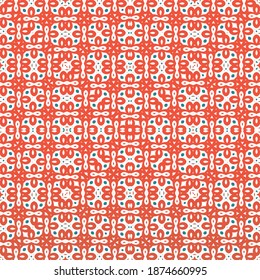 Cerámica de talavera mexicana antigua. Textura de patrón sin fisuras del vector. Diseño mínimo. Decoración floral y abstracta roja para la reserva de recortes, estuches para smartphones, camisetas, bolsas o ropa de cama.