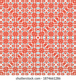 Cerámica de talavera mexicana antigua. Textura de patrón sin fisuras del vector. Diseño mínimo. Decoración floral y abstracta roja para la reserva de recortes, estuches para smartphones, camisetas, bolsas o ropa de cama.