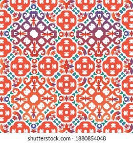 Cerámica de talavera mexicana antigua. Elementos de patrón sin fisuras vectoriales. Diseño original. Decoración floral y abstracta roja para la reserva de recortes, estuches para smartphones, camisetas, bolsas o ropa de cama.