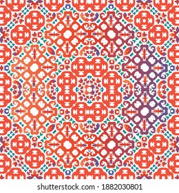Antike mexikanische Talavera-Keramik. Vektornahtlose Musterelemente. Originelles Design. Rote florale und abstrakte Dekoration für Scrapbooking, Smartphone-Kisten, T-Shirts, Taschen oder Leinenbetten.