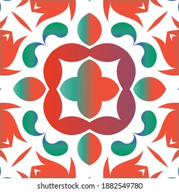 Antique mexican talavera ceramic. Vector seamless pattern watercolor. Colored design. Red floral and abstract decor for scrapbooking, smartphone cases, T-shirts, bags or linens.