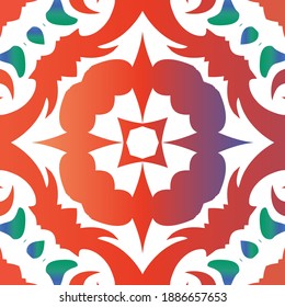 Antique mexican talavera ceramic. Vector seamless pattern template. Fashionable design. Red floral and abstract decor for scrapbooking, smartphone cases, T-shirts, bags or linens.