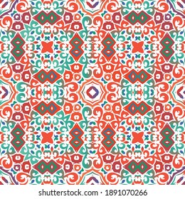 Cerámica de talavera mexicana antigua. Textura de patrón sin fisuras del vector. Diseño gráfico. Decoración floral y abstracta roja para la reserva de recortes, estuches para smartphones, camisetas, bolsas o ropa de cama.