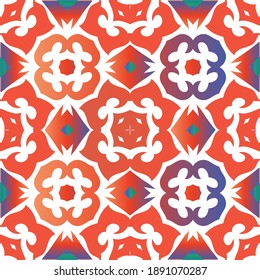 Cerámica de talavera mexicana antigua. Patrón de vectores sin fisuras arabesco. Diseño de colores. Decoración floral y abstracta roja para la reserva de recortes, estuches para smartphones, camisetas, bolsas o ropa de cama.