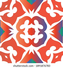 Antike mexikanische Talavera-Keramik. Vektor nahtlose Muster arabesque. Farbiges Design. Rote florale und abstrakte Dekoration für Scrapbooking, Smartphone-Kisten, T-Shirts, Taschen oder Leinenbetten.