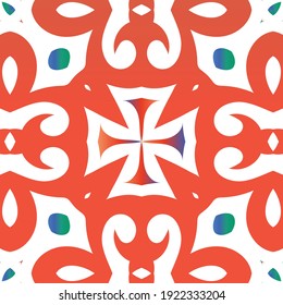 Antique mexican talavera ceramic. Vector seamless pattern texture. Minimal design. Red floral and abstract decor for scrapbooking, smartphone cases, T-shirts, bags or linens.