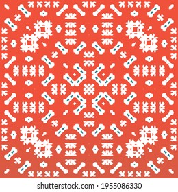 Antike mexikanische Talavera-Keramik. Vektornahtloser Musterrahmen. Handgezeichnetes Design. Rote florale und abstrakte Dekoration für Scrapbooking, Smartphone-Kisten, T-Shirts, Taschen oder Leinenbetten.