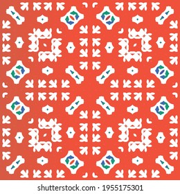 Antique mexican talavera ceramic. Vector seamless pattern frame. Hand drawn design. Red floral and abstract decor for scrapbooking, smartphone cases, T-shirts, bags or linens.