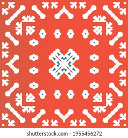 Cerámica de talavera mexicana antigua. Marco de patrón sin fisuras del vector. Diseño dibujado a mano. Decoración floral y abstracta roja para la reserva de recortes, estuches para smartphones, camisetas, bolsas o ropa de cama.