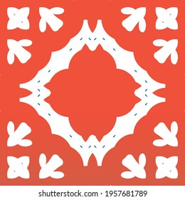 Antique mexican talavera ceramic. Vector seamless pattern frame. Hand drawn design. Red floral and abstract decor for scrapbooking, smartphone cases, T-shirts, bags or linens.