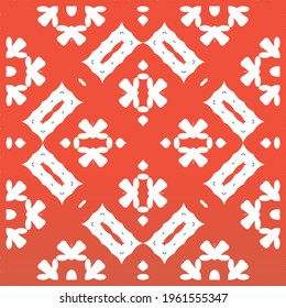 Cerámica de talavera mexicana antigua. Marco de patrón sin fisuras del vector. Diseño dibujado a mano. Decoración floral y abstracta roja para la reserva de recortes, estuches para smartphones, camisetas, bolsas o ropa de cama.