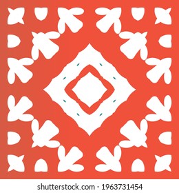 Antique mexican talavera ceramic. Vector seamless pattern frame. Hand drawn design. Red floral and abstract decor for scrapbooking, smartphone cases, T-shirts, bags or linens.
