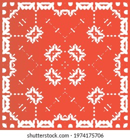 Antique mexican talavera ceramic. Vector seamless pattern frame. Hand drawn design. Red floral and abstract decor for scrapbooking, smartphone cases, T-shirts, bags or linens.