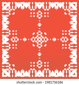Antique mexican talavera ceramic. Vector seamless pattern frame. Hand drawn design. Red floral and abstract decor for scrapbooking, smartphone cases, T-shirts, bags or linens.
