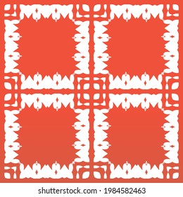 Antique mexican talavera ceramic. Vector seamless pattern frame. Hand drawn design. Red floral and abstract decor for scrapbooking, smartphone cases, T-shirts, bags or linens.