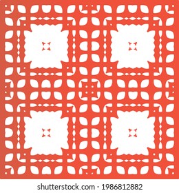 Antique mexican talavera ceramic. Vector seamless pattern frame. Hand drawn design. Red floral and abstract decor for scrapbooking, smartphone cases, T-shirts, bags or linens.