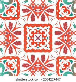 Antike mexikanische Talavera-Keramik. Vektornahtlose Musterelemente. Universelles Design. Rote florale und abstrakte Dekoration für Scrapbooking, Smartphone-Kisten, T-Shirts, Taschen oder Leinenbetten.