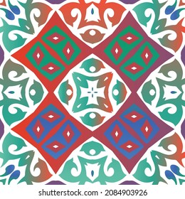 Antique mexican talavera ceramic. Vector seamless pattern trellis. Stylish design. Red floral and abstract decor for scrapbooking, smartphone cases, T-shirts, bags or linens.