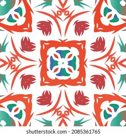 Antike mexikanische Talavera-Keramik. Vektornahtlose Musterelemente. Universelles Design. Rote florale und abstrakte Dekoration für Scrapbooking, Smartphone-Kisten, T-Shirts, Taschen oder Leinenbetten.