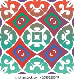 Antique mexican talavera ceramic. Vector seamless pattern trellis. Stylish design. Red floral and abstract decor for scrapbooking, smartphone cases, T-shirts, bags or linens.