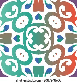 Antique mexican talavera ceramic. Vector seamless pattern trellis. Stylish design. Red floral and abstract decor for scrapbooking, smartphone cases, T-shirts, bags or linens.