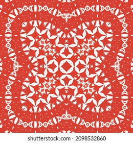 Cerámica de talavera mexicana antigua. Elementos de patrón sin fisuras vectoriales. Diseño original. Decoración floral y abstracta roja para la reserva de recortes, estuches para smartphones, camisetas, bolsas o ropa de cama.
