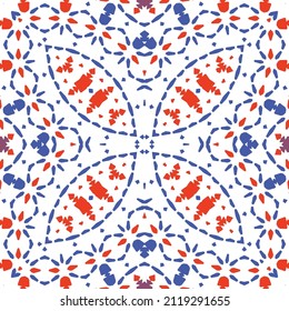 Antique mexican talavera ceramic. Vector seamless pattern elements. Original design. Red floral and abstract decor for scrapbooking, smartphone cases, T-shirts, bags or linens.