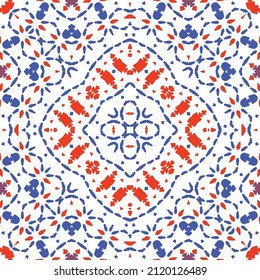 Antique mexican talavera ceramic. Vector seamless pattern elements. Original design. Red floral and abstract decor for scrapbooking, smartphone cases, T-shirts, bags or linens.