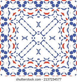 Antique mexican talavera ceramic. Vector seamless pattern elements. Original design. Red floral and abstract decor for scrapbooking, smartphone cases, T-shirts, bags or linens.