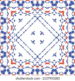Cerámica de talavera mexicana antigua. Elementos de patrón sin fisuras vectoriales. Diseño original. Decoración floral y abstracta roja para la reserva de recortes, estuches para smartphones, camisetas, bolsas o ropa de cama.