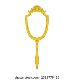 Antique mirror with handle for princess. Vintage frame for mirrors and paintings. Baroque ornamented frames for royal interior. Vector illustration isolated on transparent background.