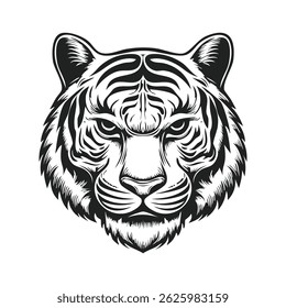 antique monochrome tiger head black and white