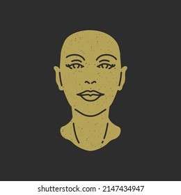 Antique monument bust face of bold beautiful woman decorative design grunge texture vector illustration. Ancient sculpture female avatar with natural beauty minimalist logotype for fashion salon