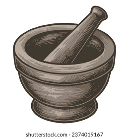 antique mortar and pestle vector illustration