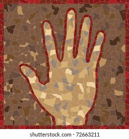 antique mosaic panel with open palm