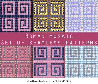 Antique Mosaic, Roman Mosaic. Set Of Seamless Patterns. Vector.