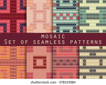 Antique mosaic, roman mosaic. Set of seamless patterns. Vector.