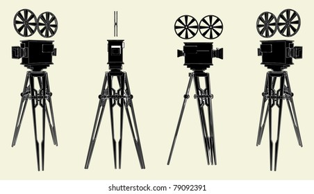 Antique Movie Stand Camera Vector 02