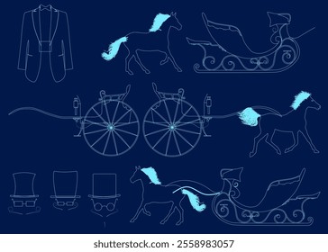 antique and new horse drawn coach carriage vector silhouette collection