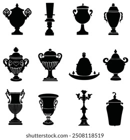 antique objects silhouette vector set design