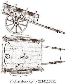 Antique Old Cart Wagon Vector 01. Cart Old Chariot Isolated On White Background. A vector illustration Of A Cart Wagon.