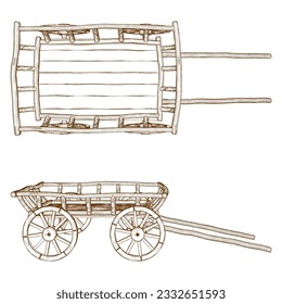 Antique Old Cart Wagon Vector 06. Cart Old Chariot Isolated On White Background. A vector illustration Of A Cart Wagon.