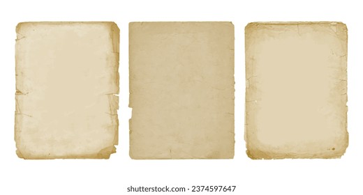 Antique old paper sheets with ripped edges. Vintage paper set, isolated on transparent background